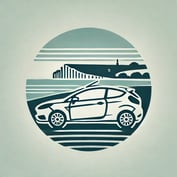 DALL·E 2024-06-24 09.25.21 - A simple 2D logo of a car with clean, minimalist lines, set against a backdrop that subtly hints at the landscape of East Sussex. The car should have