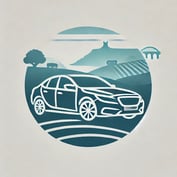 DALL·E 2024-06-24 15.52.16 - A simple 2D logo of a car with clean, minimalist lines, set against a backdrop that subtly hints at the landscape of Devon. The car should have a slee