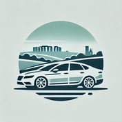DALL·E 2024-06-24 16.11.28 - A simple 2D logo of a car with clean, minimalist lines, set against a backdrop that subtly hints at the landscape of Wiltshire. The car should have a