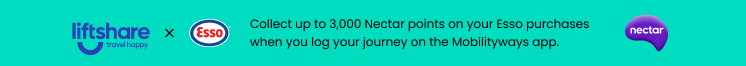 Banner showing the Esso and Liftshare logos. Liftshare x Esso. Collect up to 3000 Nectar points on your Esso purchases when you log your journey on the Mobilityways app. Nectar logo